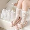 Детские весенне-летние гольфы до середины икры для девочек, тонкие кружевные гольфы до икры в стиле Лолита, JK, розовые с бантом, милые свободные носки, чулки для 3-8 лет