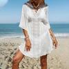 Cover Up Dress V-Neck Batwing Sleeve Hollow Pattern Neckline Bikini Swimsuit Cover Up with Elastic Waist Summer Outdoor Wear