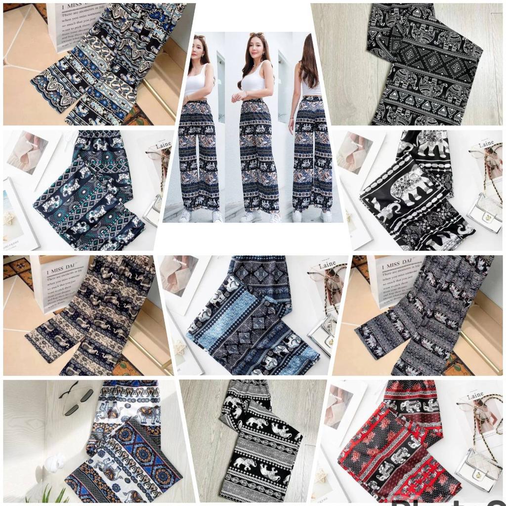 Long Elephant Pants Adjustable Elastic High Waistband Strap Loose Leg Women Print Thailand Casual Streetwear Beach Bohemian Retro Vintage