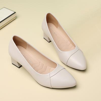 Женские мягкие туфли-лодочки с неглубоким вырезом, на среднем каблуке, для офиса, из искусственной ПУ кожи, однотонные, на квадратном каблуке, весенне-осенние, с острым носком, на мягкой подошве, лоферы