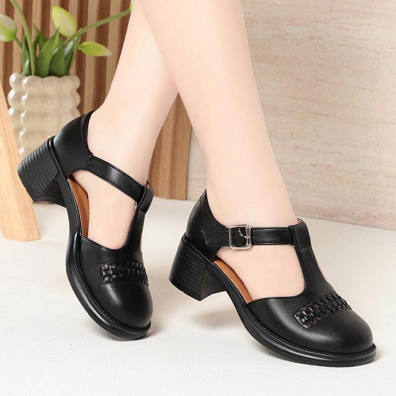 Модные женские сандалии на лето, одинарная обувь с Т-образной застежкой, плетеные туфли-клетка из свиной кожи с открытым носком, римские туфли, элегантные и удобные