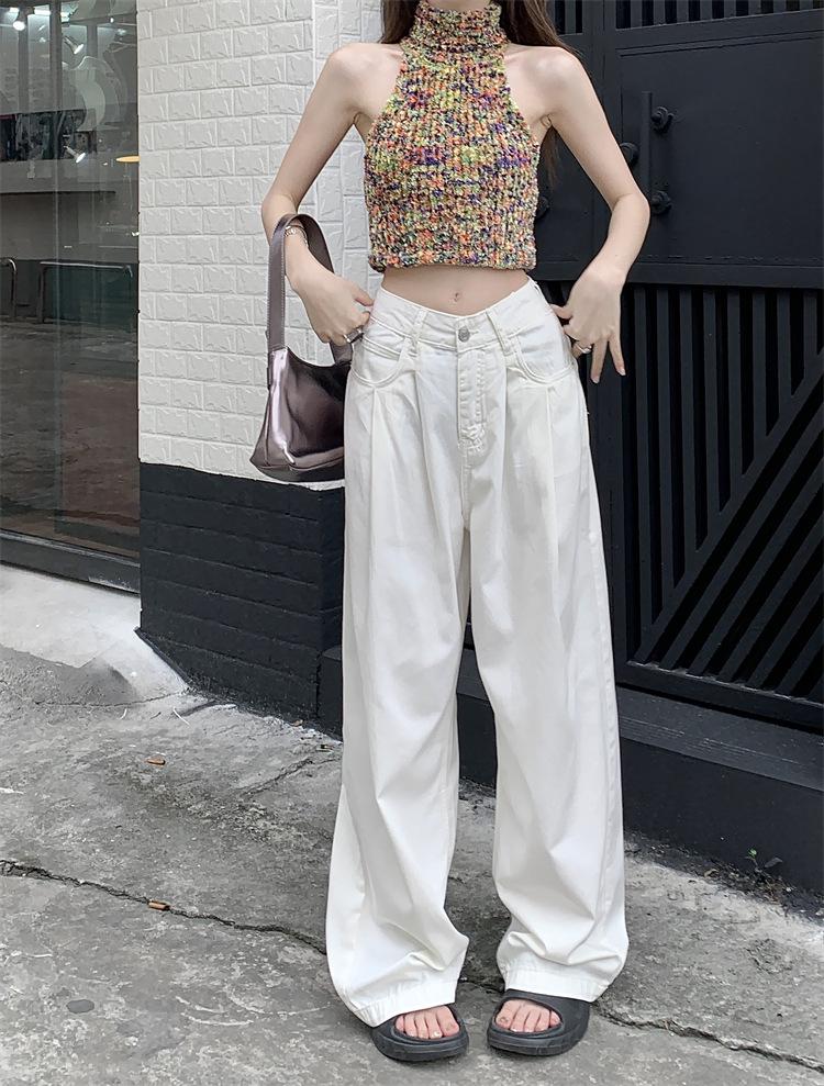 White High-Waist Loose Straight Leg Denim Trousers for Women - Summer 2024 Collection