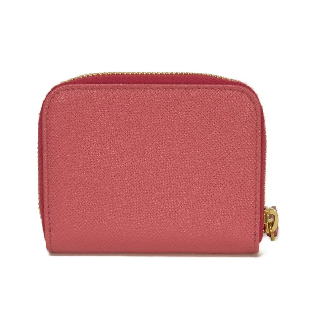 Подержанный 11569 Кошелек для монет Saffiano 1MM268 QHH F0505 7943 Розовый Картхолдер на молнии с треугольным логотипом Peonia Женский от