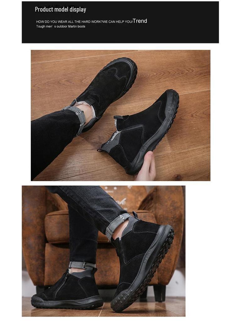 Мужские зимние высокие нескользящие защитные ботинки с бархатным утеплителем для защиты от холодной погоды и снега.