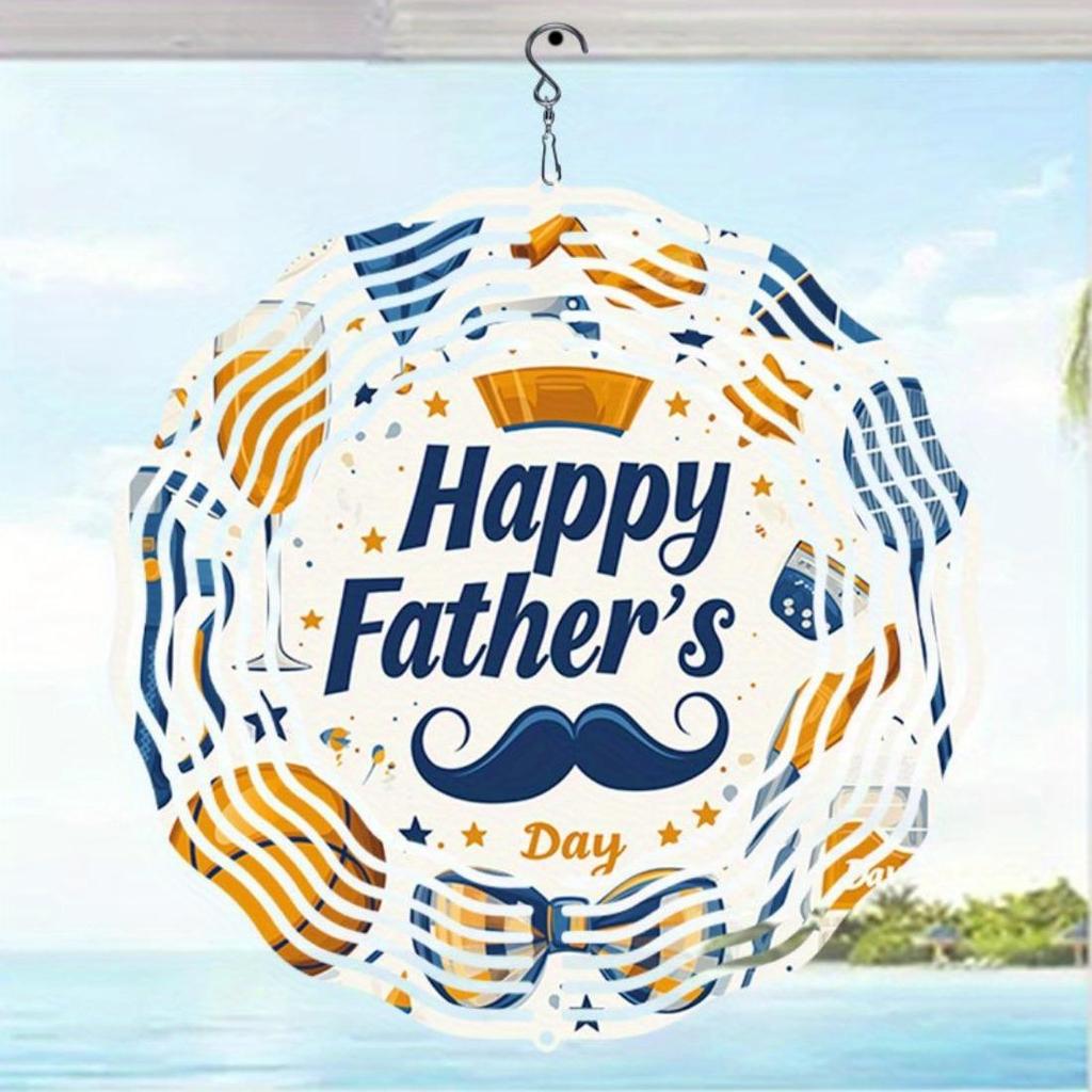 Металлический вращающийся 3D колокольчик для ветра ко Дню отца, уличный декор с мандалой, звездами, воздушными шарами, дизайном усов, не требует электричества, садовое искусство, подарок для папы