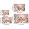 Pink Gingerbread House Doormat Plush Soft Rug, Candy Cane Snowflake Design Machine Washable Door Carpet for Winter Decor
