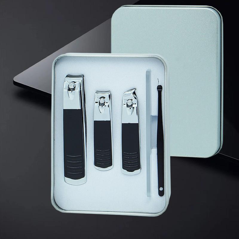 Portable Manicure Kit: Tin Box Nail Clippers, Scissors, Eyebrow Tweezers, and Ear Spoon Gift Set