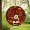 Cute Ghost Reading Book Ornament 2D Acrylic Ghost Pumpkin Window Hanging Decoration for Halloween Home Party Decor