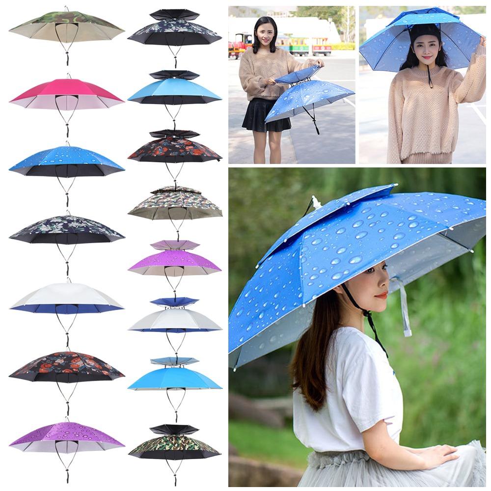 Double-layer Windproof Umbrella Cap Waterproof Head Umbrella Hat Outdoor Rain Gear Hiking