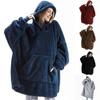 Women Warm Hooded Outerwear Solid Elegant Soft Double Fleece Jacket Unisex Pocket Pullover Long Hoodies Home Wear