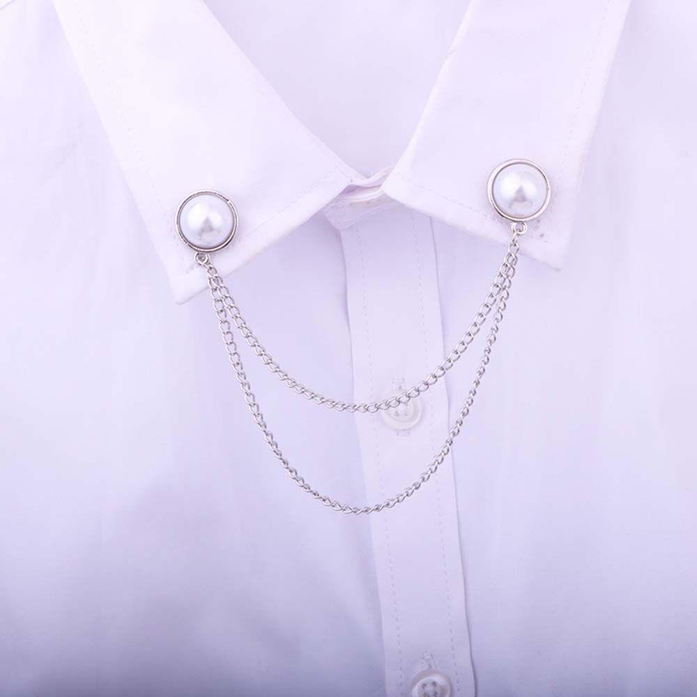 For Men Girl Double Chain Double Layer Women Brooches Korean Pin Pearl Collar Pin Collar Brooch