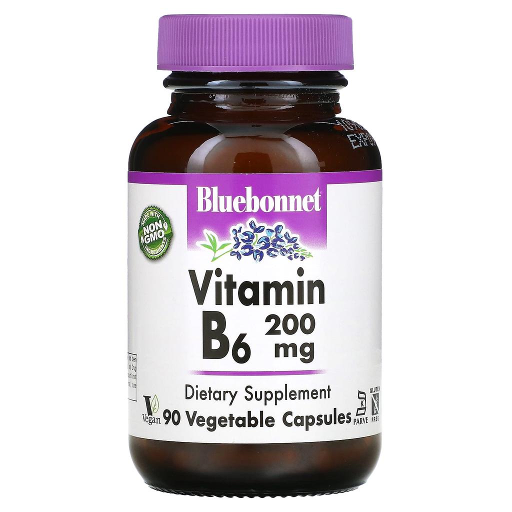 Bluebonnet Nutrition, Витамин B6, 200 мг, 90 растительных капсул