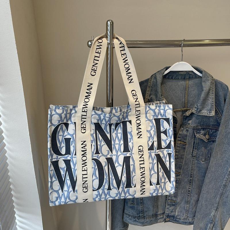 Холщовая сумка-тоут с алфавитом большой вместимости, женская, 2025, новая модная нишевая сумка через плечо, студенческая сумка для занятий, сумка для поездок на работу