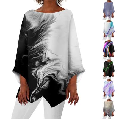 Женская модная футболка в стиле ретро с круглым вырезом и рукавом девять четвертей, нерегулярный подол, топ