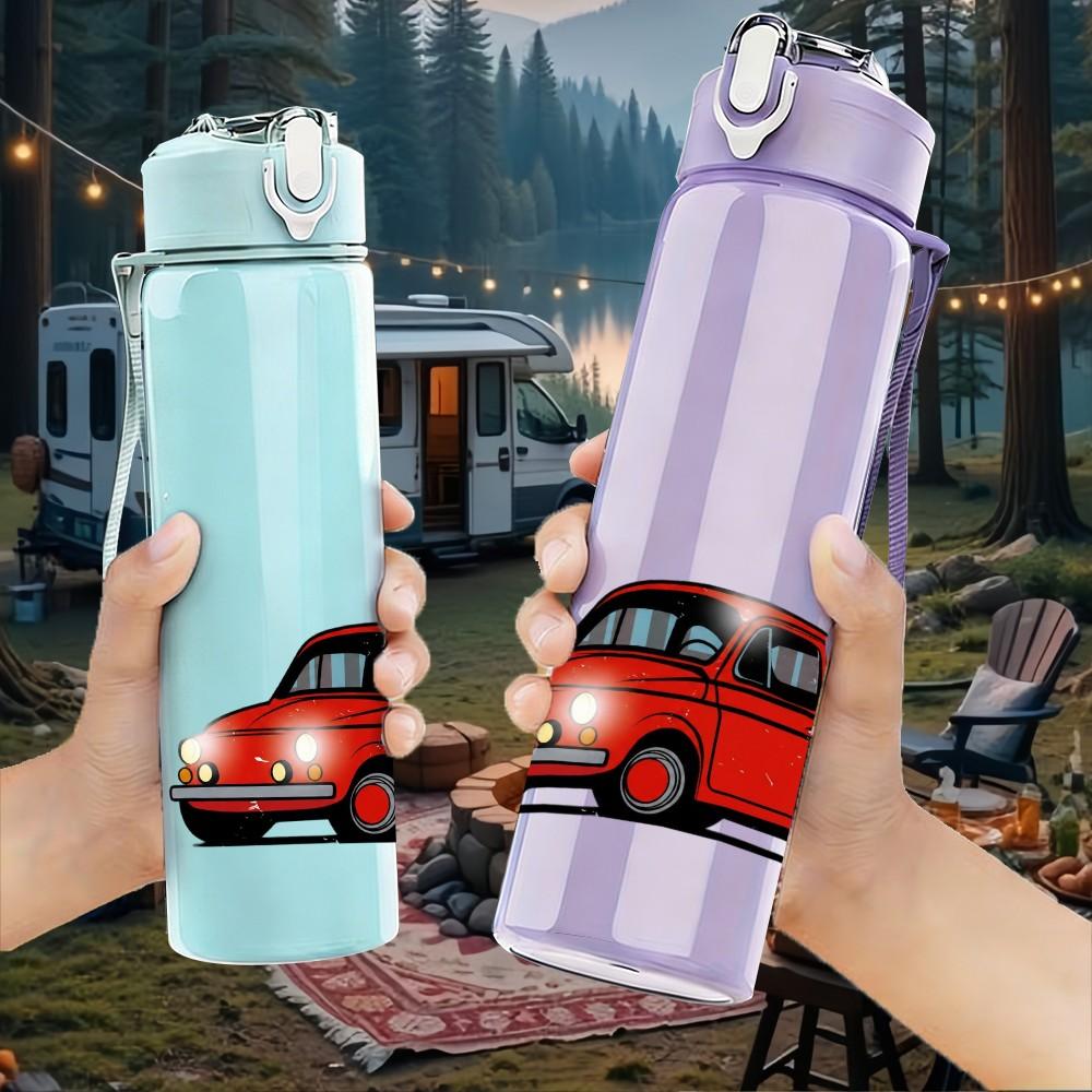 1PC Vintage Red Car 750ml Color Plastic Sports Water Bottle Leakproof Flip Straw Lid Suitable for Sports Office Home Use