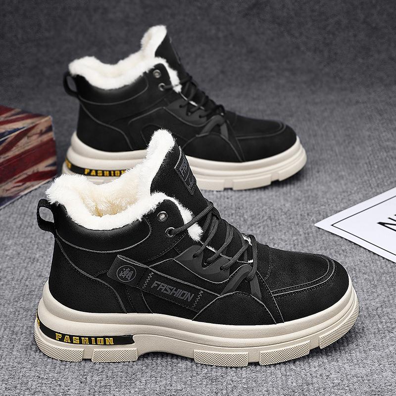 Лучшие мужские ботинки 2024 года, новые зимние с плюшем и толстым утеплителем, две пары хлопковых туфель, мужские меховые интегрированные зимние ботинки