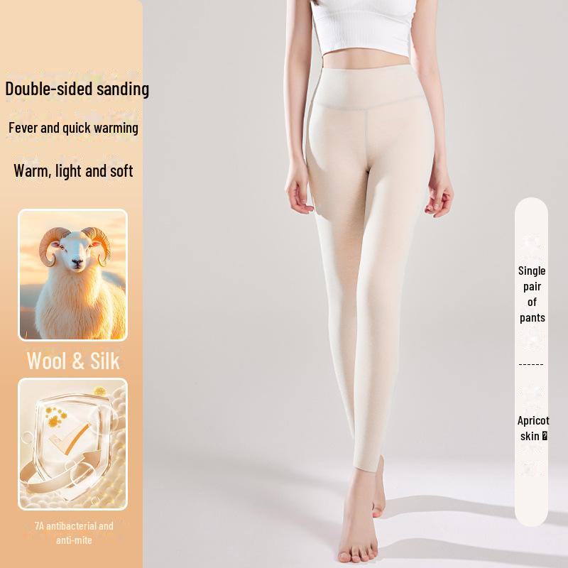 Женские шелковые термолеггинсы с высокой талией – брюки из шерсти и хлопка с бархатной подкладкой для осени и зимы