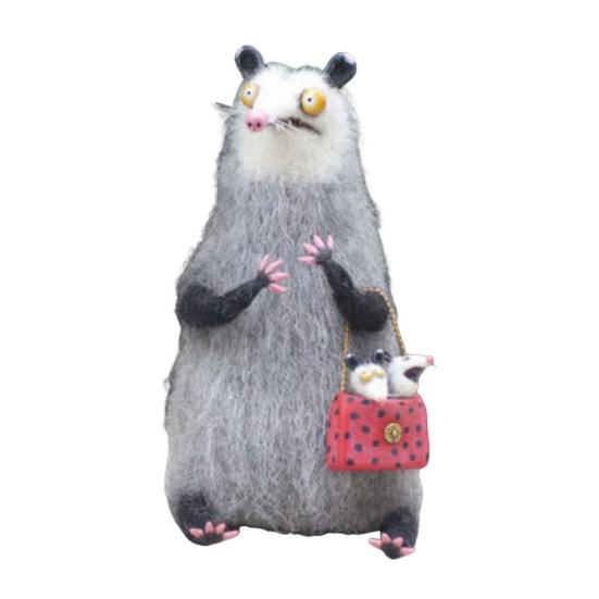 Шерстяной войлок Фамильяры Причудливые войлочные украшения ручной работы Капризные куклы кошки/опоссума Коллекционная фигурка животного для декора стола, полки, столешницы