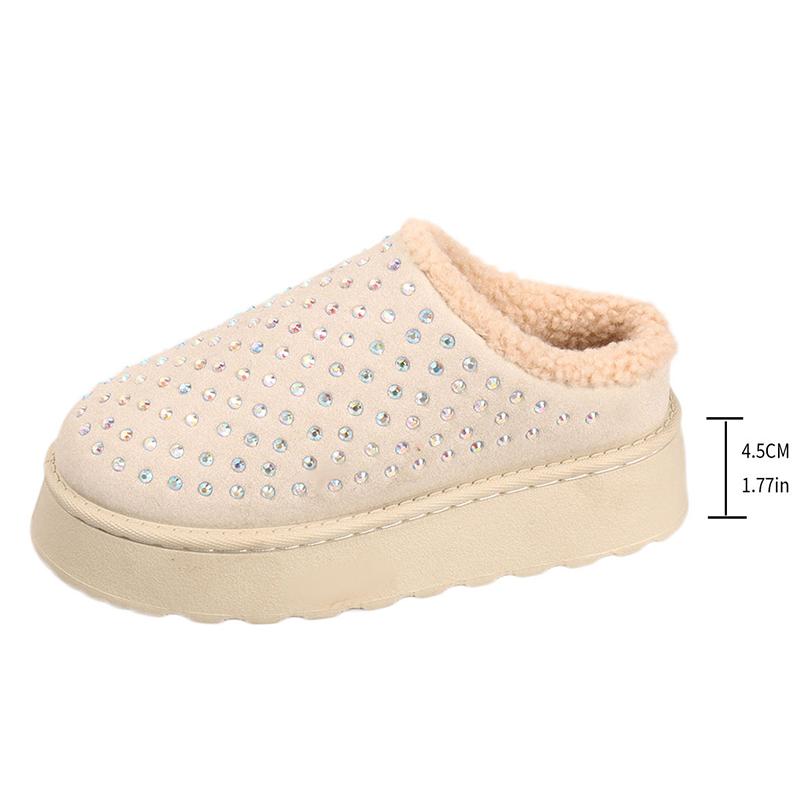 Платформенные плюшевые тапочки Женские 2025 Теплые Нескользящие Зимние Хлопковые Туфли Женские Толстая Подошва Пушистые Снежные Сапоги Женские