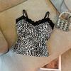 Splicing Leopard Print Corset with Breast Pads Crop Tops Lace Leopard Print Camisole  Women