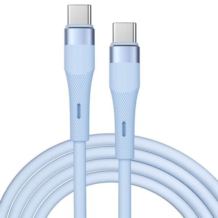 Câble USB-C vers USB-C Rapide 60W pour Samsung Galaxy A55 A54 A53 A52 A14 A15 A16 A13 A05s A25 A35 - Bleu 1M