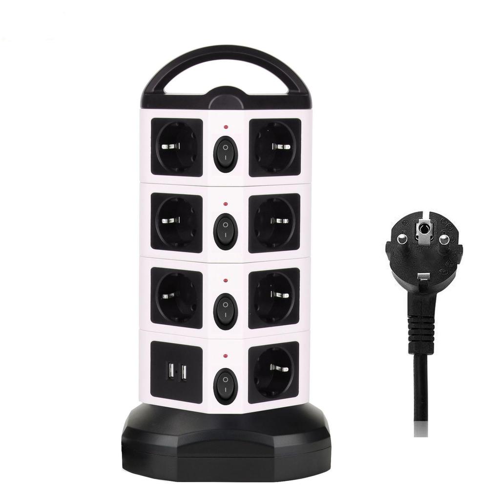 Tessan Удлинитель Tower, вертикальная защита от перенапряжений, 6/10/14 розеток европейского стандарта с защитой от перегрузки USB, удлинитель 2 м