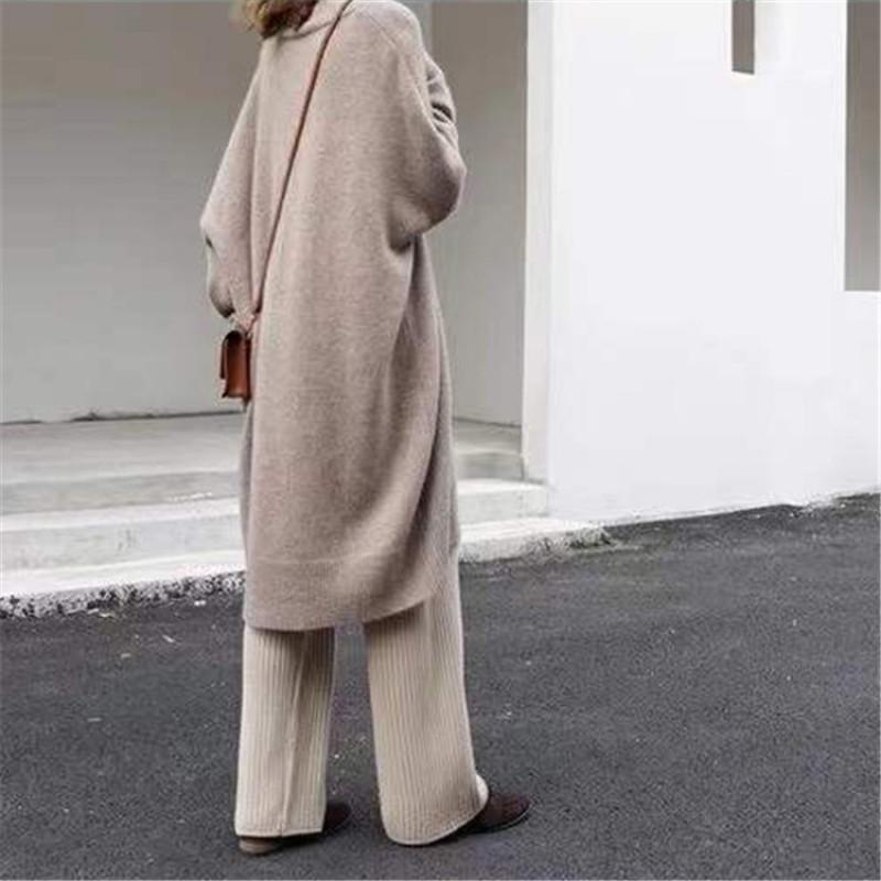 Tooxika Women's Autumn And Winter New Sweater V-neck Knitted Sweater Loose Large Size Solid Color Medium And Long Sweater For Women