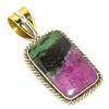 Ruby In Zoisite Lab-Created 925 Sterling Silver Gift Two Tone Pendant 1.25" P8P51