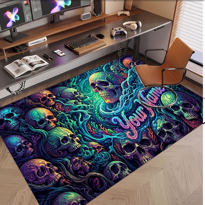 Skull Gothic Theme Soft Crystal Velvet Rug Custom Name & Text Print Non Slip Floor Rug for Bedroom Living Room