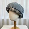 New denim cloud beret female cute big head circumference newsboy hat showing face small cloud octagonal painter hat