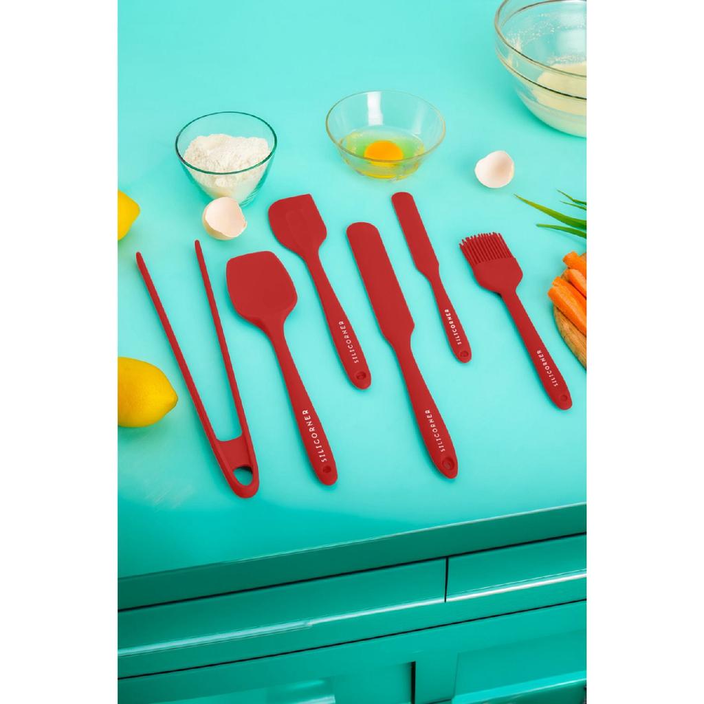 6 Piece Silicone Cooking Kitchen Set Cake Spatula Spoon Egg Brush Tongs Spatula