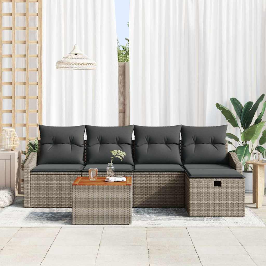 Garden Sofa Set with Cushions and Storage 6 pcs Grey Poly Rattan