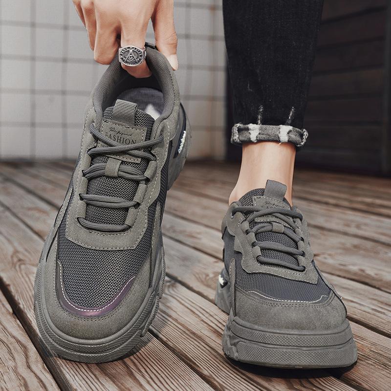 Leather Mesh Breathable Outdoor Sports Shoes Autumn Fashion Retro Thick Sole Heightening Labor Insurance Shoes Tooling Men's Shoes