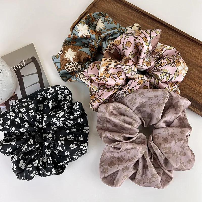 Printed Scrunchies Elastic Hair Bands Women Girls Vintage Hair Rope Ties Headbands Hair Accessories Ponytail Holder Rubber Bands