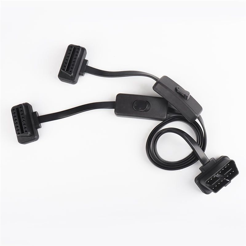 AA92-60CM Длинный OBD2 16-контактный удлинительный кабель с переключателем Плоский провод Адаптер Автомобильный 1 Male На 2 Female OBD 16 Pin Конвертер Разъем