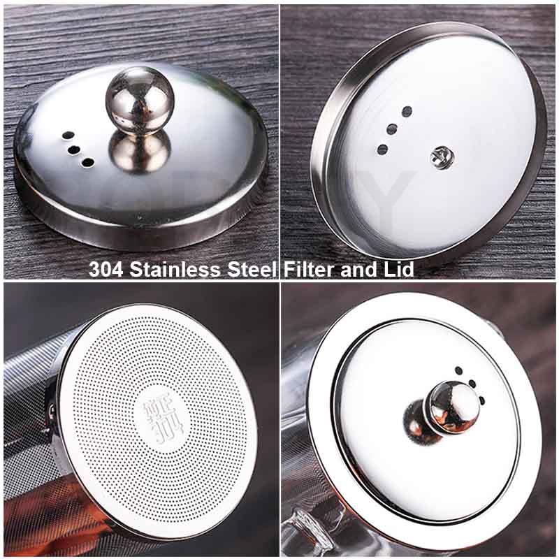 BORREY Heat Resistant Glass Teapot With Stainless Steel Tea Infuser Filter Flower Tea Kettle Kung Fu Tea Set Puer Oolong Teapot