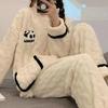 Women Cute Panda 2Pcs Loungewear Thicken Coral Fleece Pajamas Suit Warm Homewear Autumn Winter New Nightwear Loose Pjs