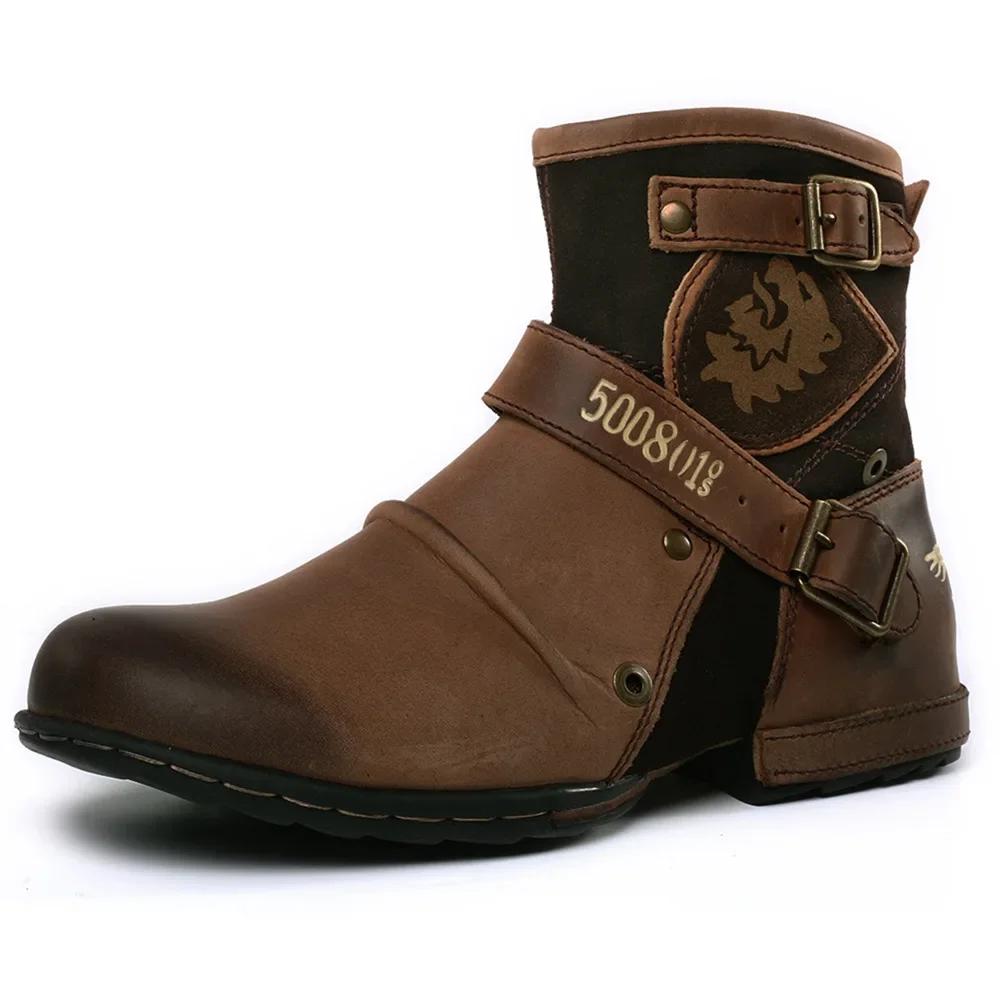Fashion 2024 New In Men Boots Luxury Handmade Men Ankle Boots Metal Buckle Zipper Motorcycle Boots Outdoor Plus Size 39-48 Punk Bottines
