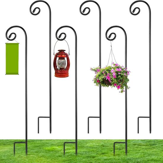 Outdoor Shepherd Hook Heavy Duty Metal Garden Hook with 2-Prong Base Detachable Shepherds Hook for Solar Lights Plant Baskets Lanterns Bird Feeders