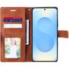 Protective Case - BOOLING - for Samsung Galaxy S25 - Brown Gray PU Leather - 2 Tempered Glasses - Shockproof