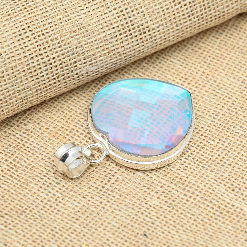 Радужный мистический топаз Gemstone 925 Solid Silver Ювелирные изделия ручной работы Необычный кулон