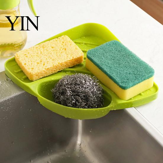 Corner Sink Organizer Storage Rack, Triangular Shape, with Drainage Multi-Compartment Rack Organizer, Durable Kitchen for Sponges Brushes Cleaning