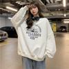 Толстовки с капюшоном с буквенным принтом для женщин, осенняя свободная студенческая толстовка с круглым вырезом и длинным рукавом