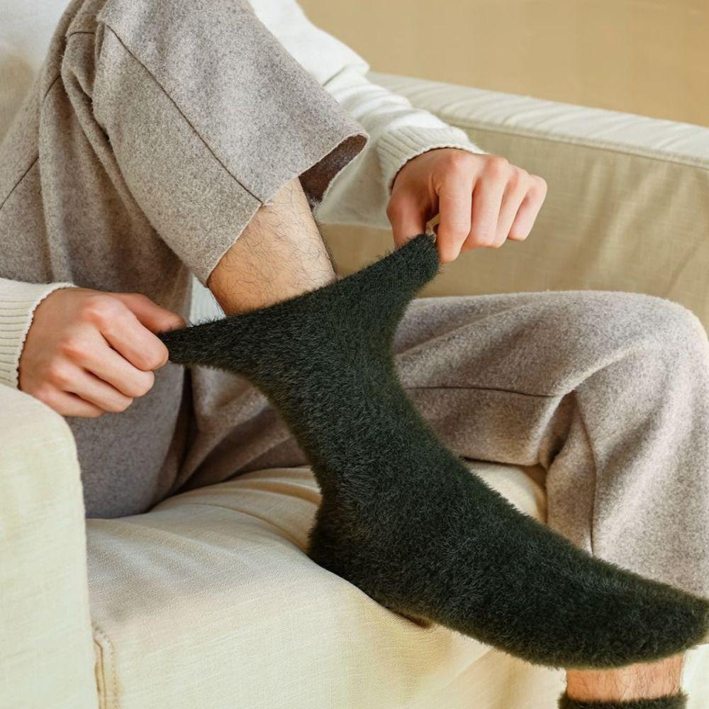 Solid Color Thick Fashion Trendy Middle Tube Hosiery Mink Velvet Man Socks Korean Style Socks