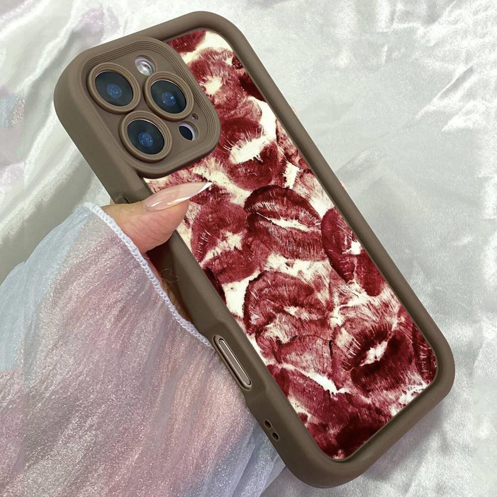 JT1 Абстрактная работа с красными губами Чехол для телефона для iPhone 17 16 Pro Max Samsung S26 Ultra A17 A26 A07 Xiaomi Redmi Note 14 Pro Plus Мягкий чехол-бампер из ТПУ