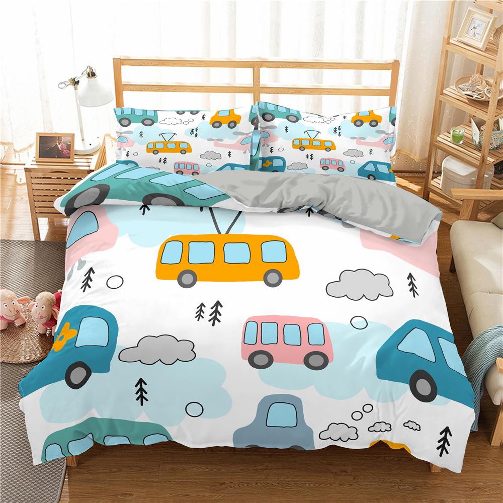 Cartoon Train Bedding Sets 2/3Pcs Duvet Cover Toy Car Truck Soft Quilt Cover Single Queen King Size Polyester Comforter Cover