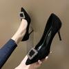 Spring Autumn New Versatile Pointed Thin High Heels Women Mid Heeled Pumps Square Buckle Elegant Black High Heels Shoes Womens