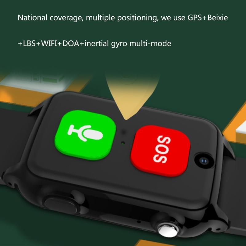 4G Смарт-часы Большая кнопка Большой громкость Монитор артериального давления, пульса, температуры Точное позиционирование Браслет для пожилых