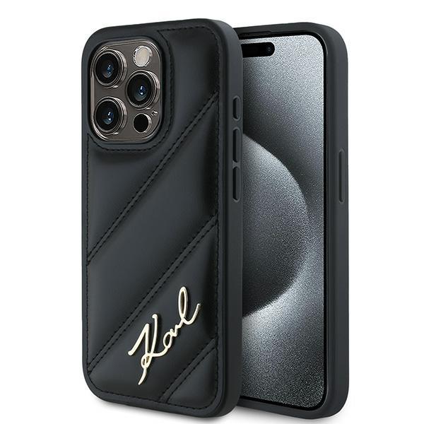 Karl Lagerfeld KLHCP15LPQDSMGK iPhone 15 Pro 6.1" black/black hardcase Diagonal Quilted Script