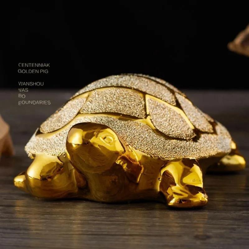 Longevity Turtle Desk Decoration Gold Decorative Figurines Money Turtle Ceramic Car Home Living Room Decor Home Accessories